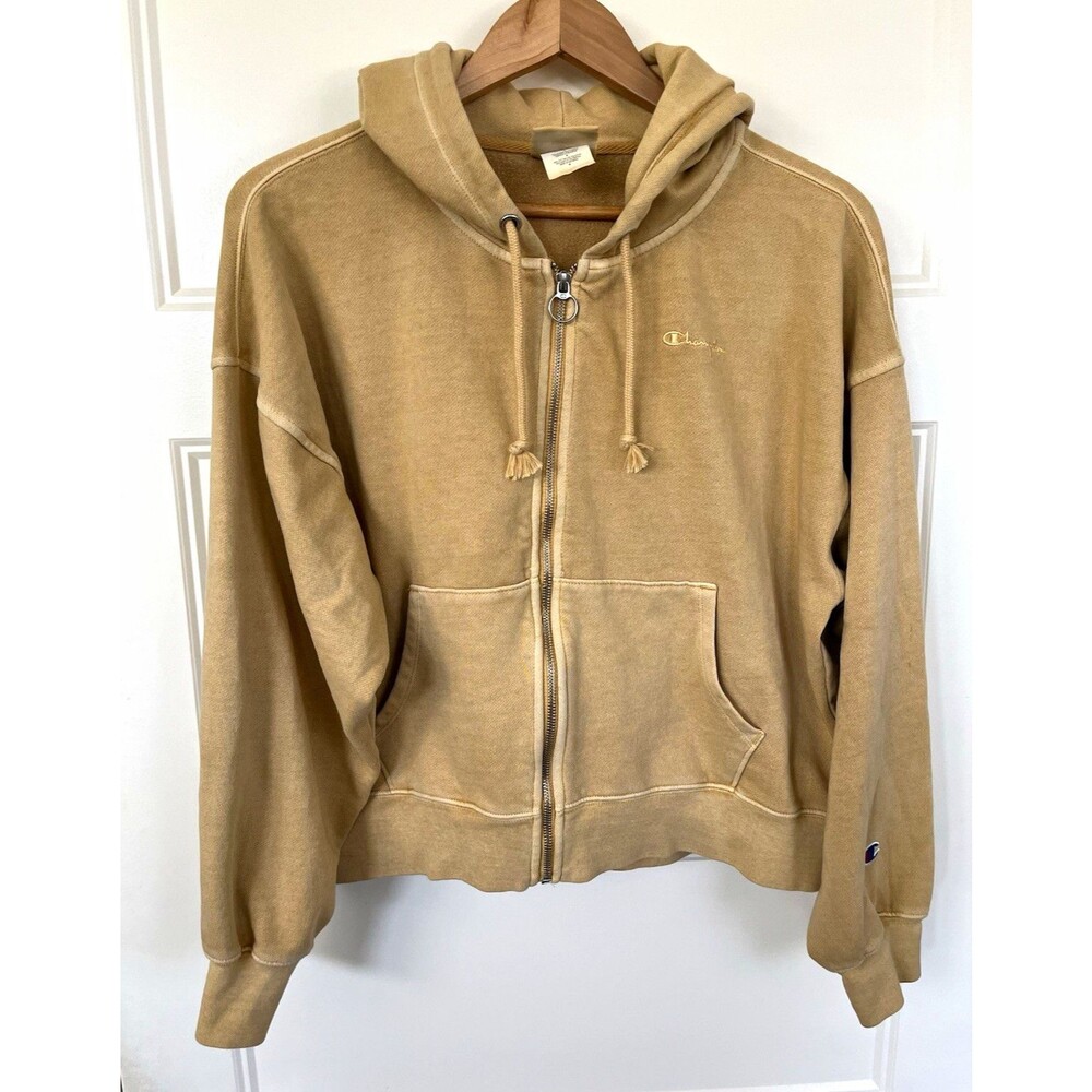 Champion Womens Washed Full Zip Hoodie Size Medium Tan Faded Earth Tone WL9306